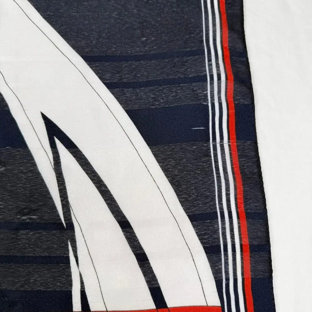 Gim Renoir Nautical Sailboat Scarf Navy Red White Vintage 1970s 80s Square